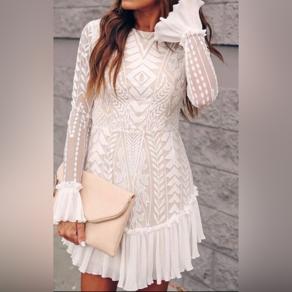 Saints + Secrets MADE IN HEAVEN White Lace Mini Dress Size Large